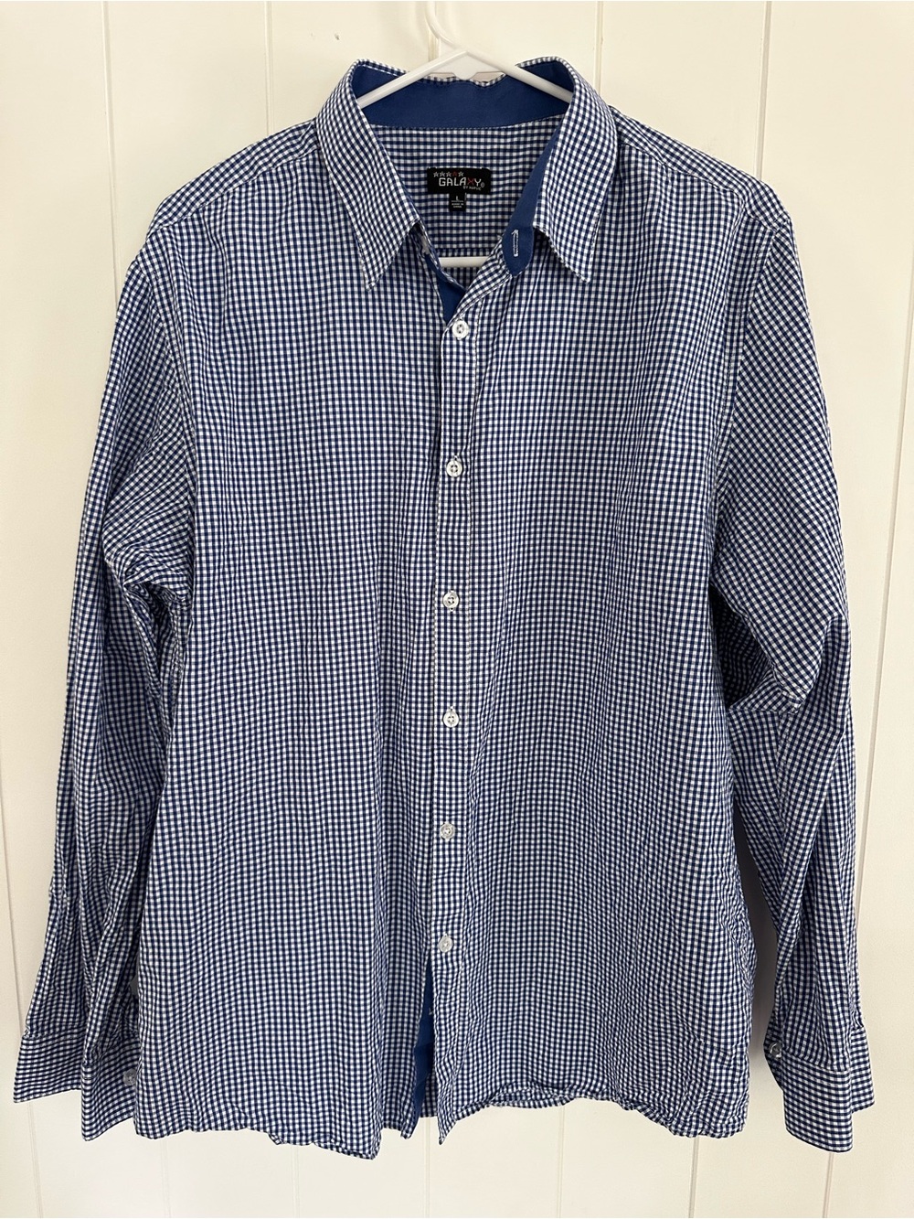 Galaxy By Harvic Men’s Navy Blue Gingham Button-Up Shirt